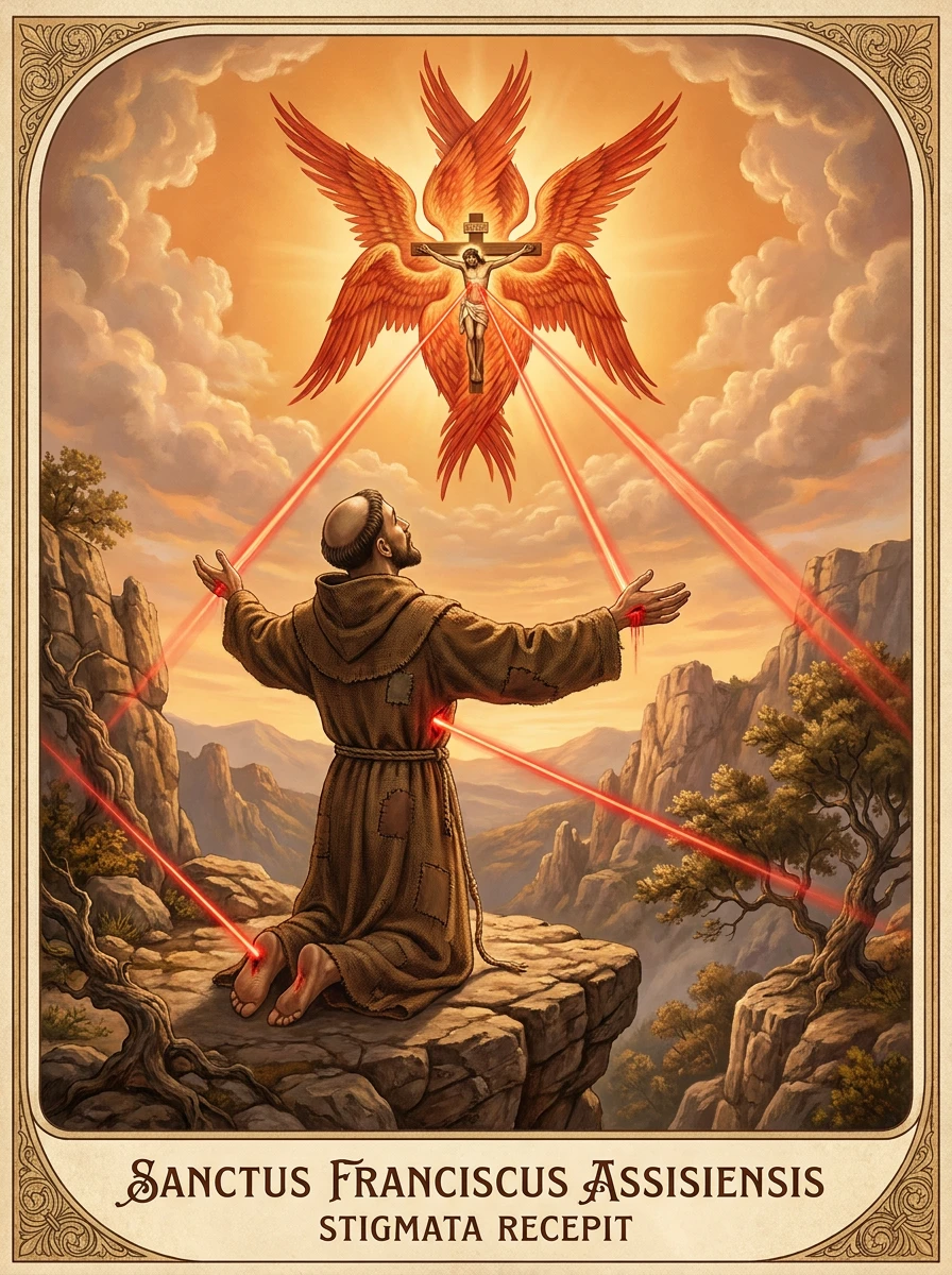 Estampita de San Francisco de Asís con las inscripciones «SANCTUS FRANCISCUS ASSISIENSIS» y «PAX ET BONUM»